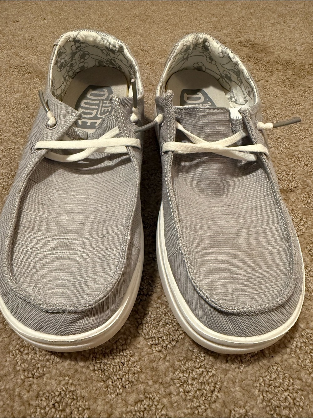 Hey Dude Women's Light Gray Canvas Lace-Up Loafers